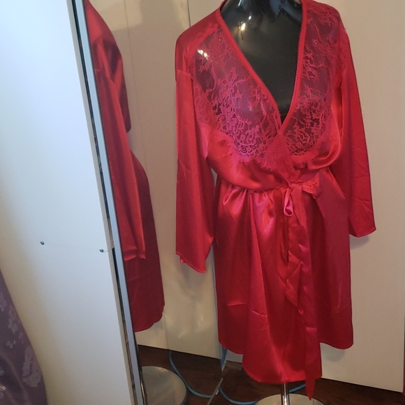 NWT SATIN / EYELASH LACE ROBE - Picture 3 of 11
